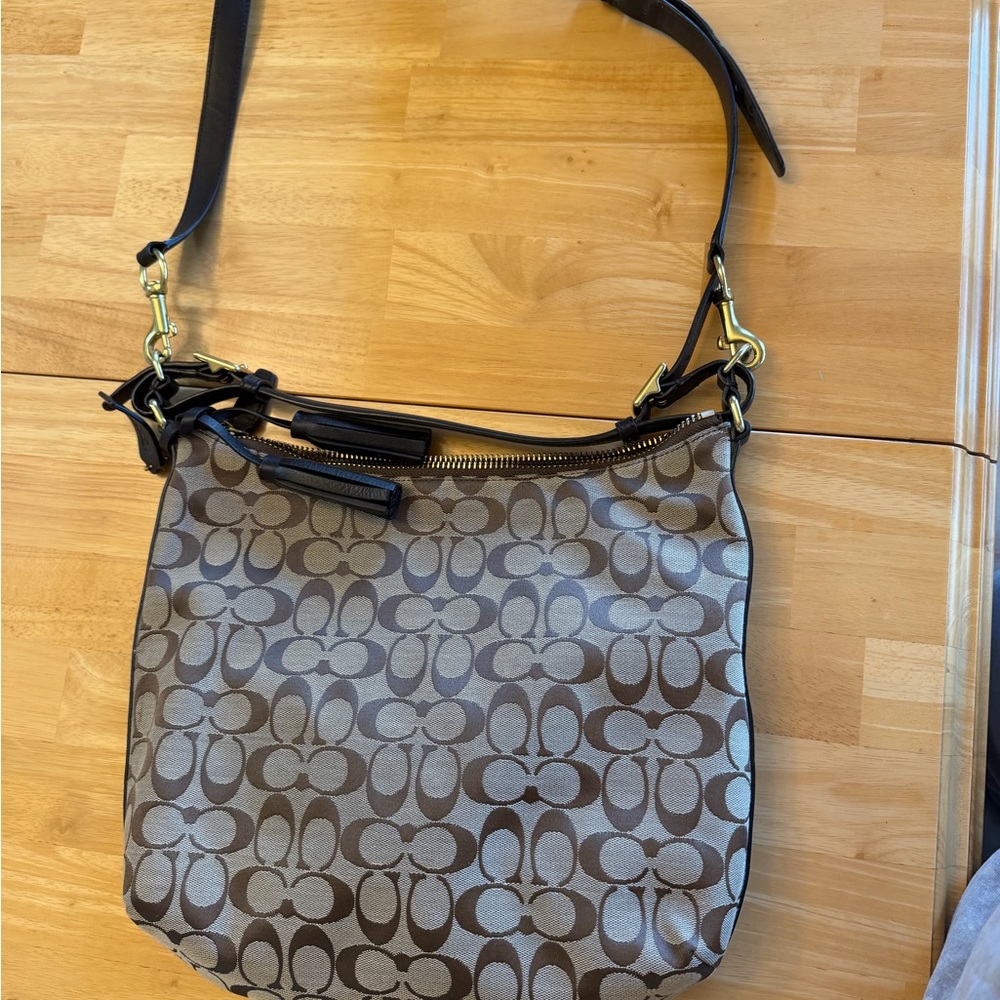 Coach Monogram Shoulder Bag - Black and Tan - Picture 2 of 4